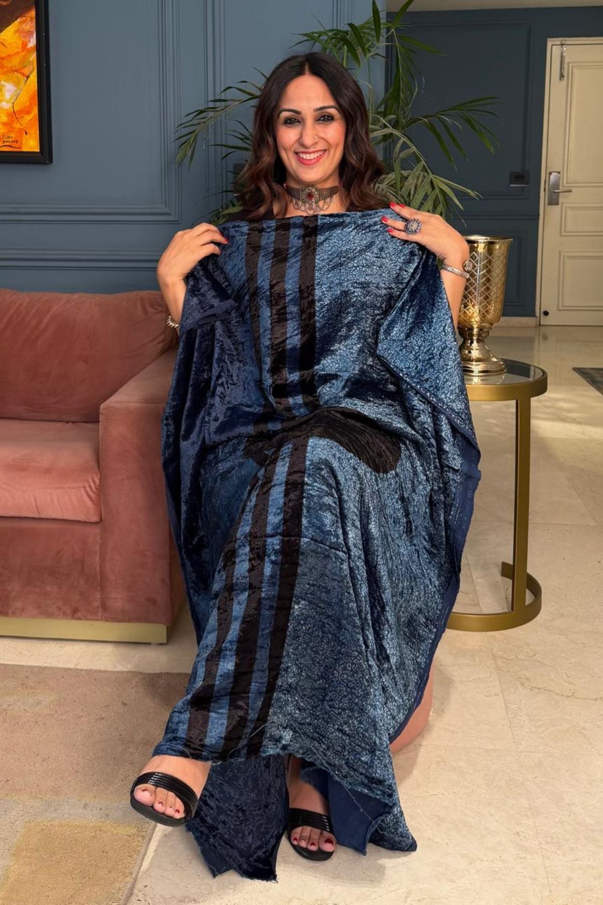 Ajrakh art on velvet (kurta only)